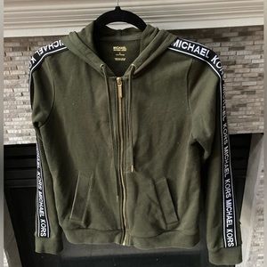 Michael Kors olive green full zip logo tape hoodie sweatshirt